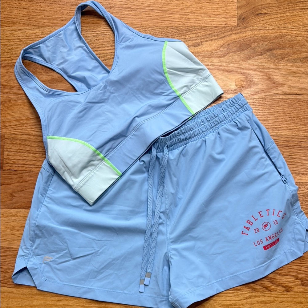 Fabletics Blue Sports Bra and Shorts Set